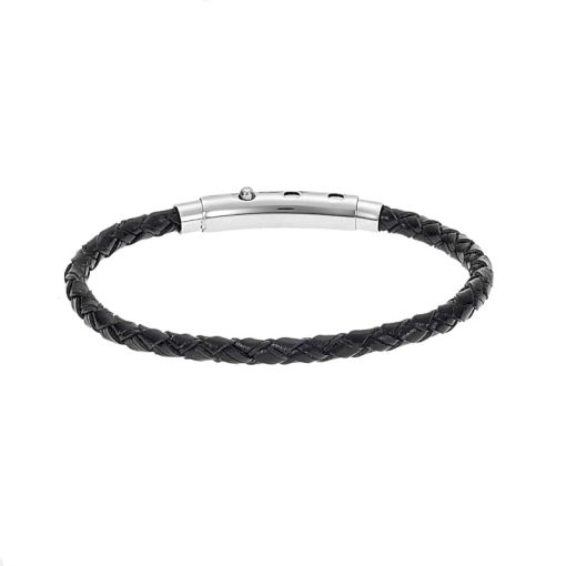 Βραχιόλι Senza Men's Steel Black Leather Strap