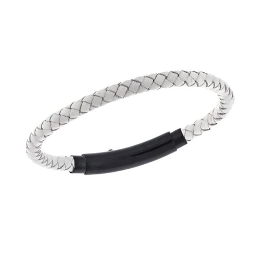Βραχιόλι Senza Men's Steel White Leather Strap