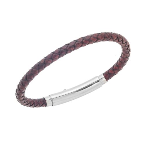 Βραχιόλι Senza Men's Steel Bordeaux Leather Strap