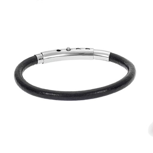 Βραχιόλι Senza Men's Steel Black Leather Strap