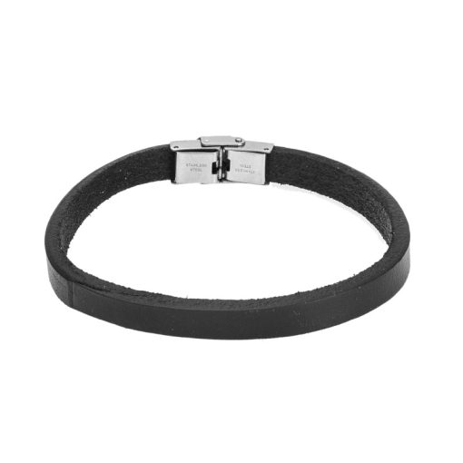 Βραχιόλι Senza Men's Steel Black Leather Strap