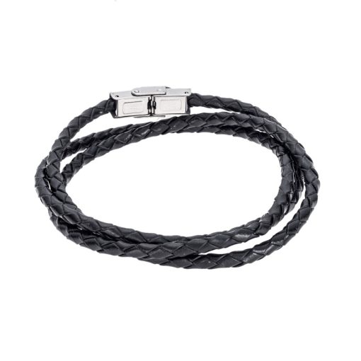 Βραχιόλι Senza Men's Steel Black Leather Strap