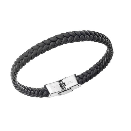 Βραχιόλι Senza Men's Steel Black Leather Strap