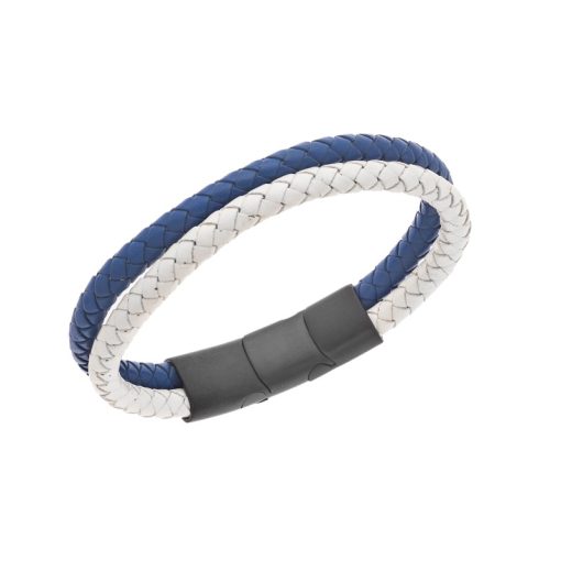 Βραχιόλι Senza Men's Steel Blue & White Leather Strap