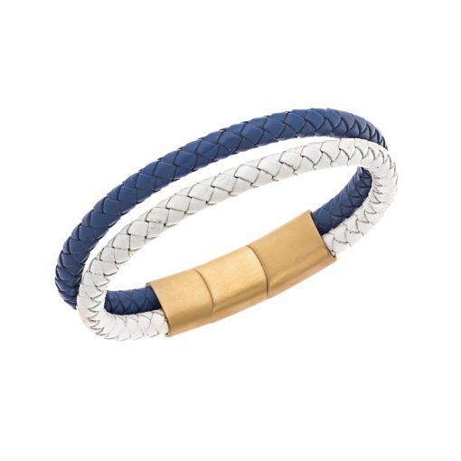 Βραχιόλι Senza Men's Steel Blue & White Leather Strap