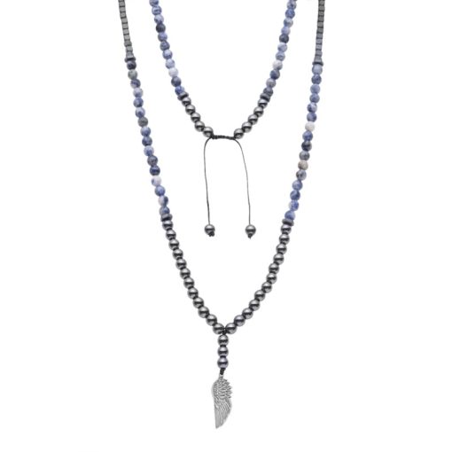 Κολιέ-Ροζάριο Unisex Senza Hematite & Sodalite Stones with Steel