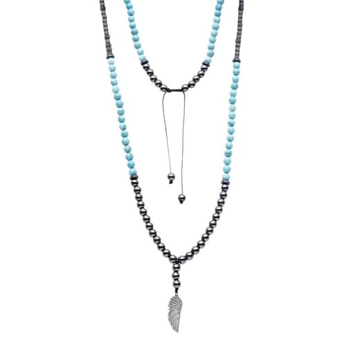 Κολιέ-Ροζάριο Unisex Senza Hematite & Turquoise Stones with Steel