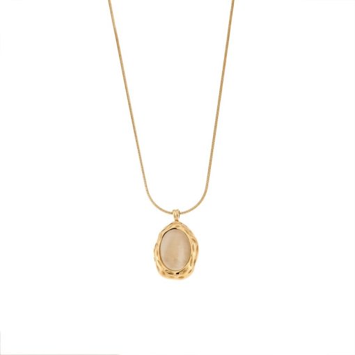 Μενταγιόν Senza Gold Plated Stainless Steel, Με μπεζ πέτρα