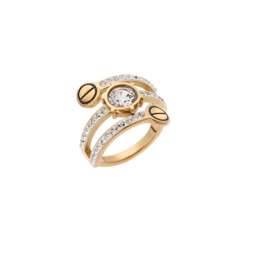 Δαχτυλίδι Senza Gold Plated Steel, τριπλό με λευκές πέτρες