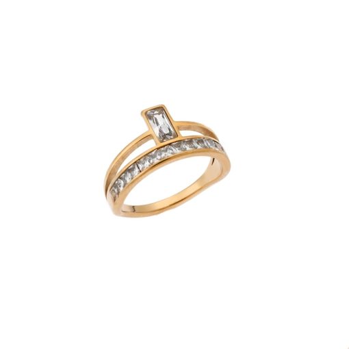 Δαχτυλίδι Senza Gold Plated Steel, με λευκές πέτρες