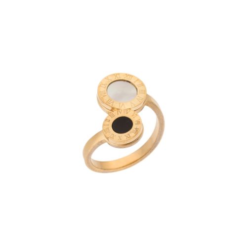 Δαχτυλίδι Senza Gold Plated Steel, ασπρόμαυροι κύκλοι