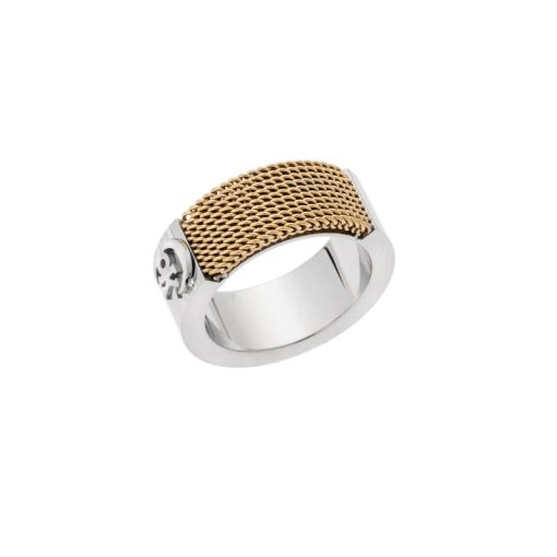 Δαχτυλίδι Senza Gold Plated Steel, φαρδυά δίχρωμη βέρα
