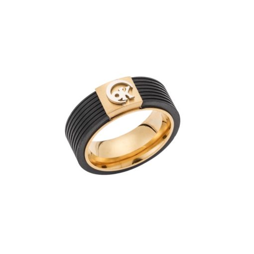 Δαχτυλίδι Senza Gold Plated Steel, φαρδυά δίχρωμη βέρα