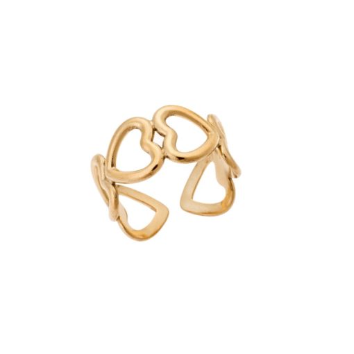 Δαχτυλίδι Senza Gold Plated Steel, με άνοιγμα και πολλές καρδιές