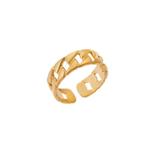 Δαχτυλίδι Senza Gold Plated Steel, με άνοιγμα και σχέδιο αλυσίδας