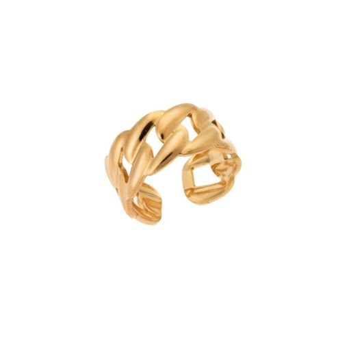 Δαχτυλίδι Senza Gold Plated Steel, με άνοιγμα και σχέδιο αλυσίδας