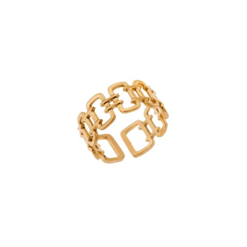 Δαχτυλίδι Senza Gold Plated Steel, με άνοιγμα και σχέδιο πλέγματος
