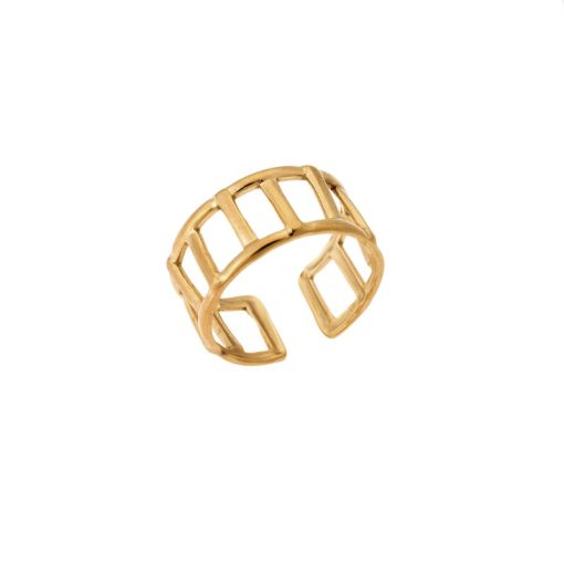 Δαχτυλίδι Senza Gold Plated Steel, με άνοιγμα και παραλληλόγραμμα σχέδια