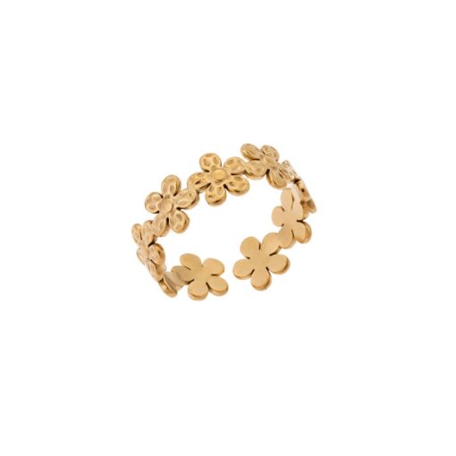Δαχτυλίδι Senza Gold Plated Steel, με άνοιγμα και ανάγλυφες μαργαρίτες