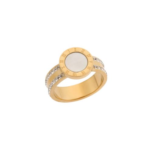 Δαχτυλίδι Senza Gold Plated Steel, Κύκλος λευκός με φίλντισι και πέτρες