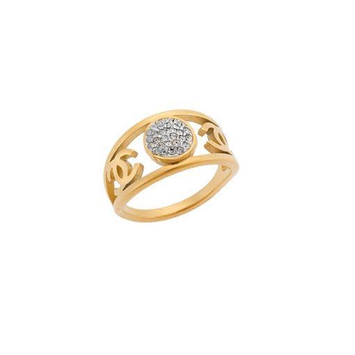 Δαχτυλίδι Senza Gold Plated Steel, Τύπου "Chanel" με λευκές πέτρες