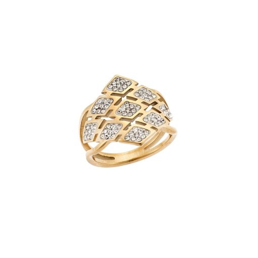 Δαχτυλίδι Senza Gold Plated Steel, Με ρόμβους και λευκές πέτρες