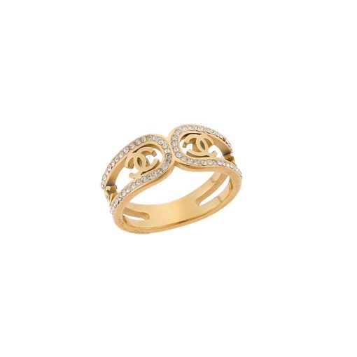 Δαχτυλίδι Senza Gold Plated Steel, Τύπου "Chanel" με λευκές πέτρες