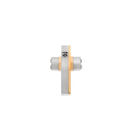 Κολιέ Senza Men's Steel, Δίχρωμος Σταυρός από Ατσάλι, με μαύρη πέτρα