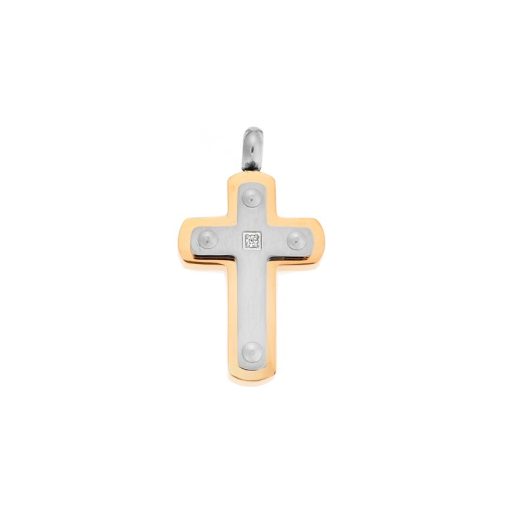 Κολιέ Senza Men's Steel, Δίχρωμος Σταυρός από Ατσάλι
