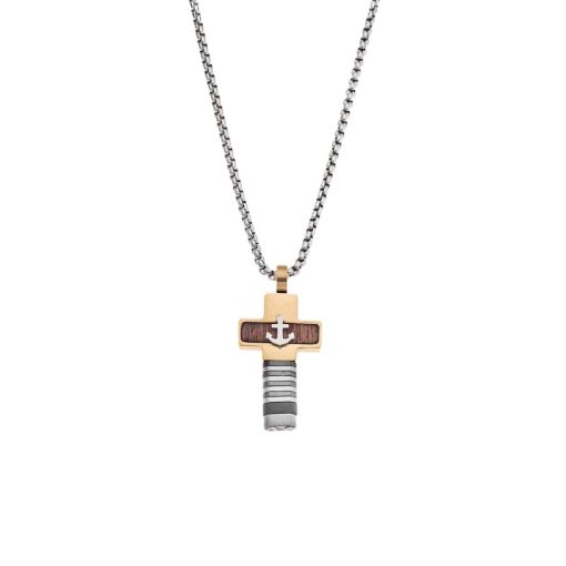 Κολιέ Senza Men's Steel, Σταυρός με άγκυρα από Ατσάλι