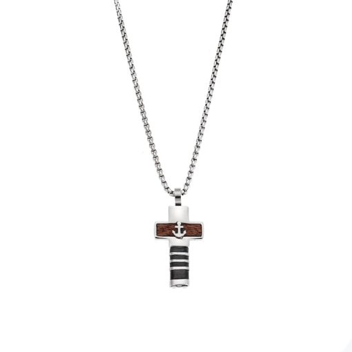 Κολιέ Senza Men's Steel, Σταυρός με άγκυρα από Ατσάλι