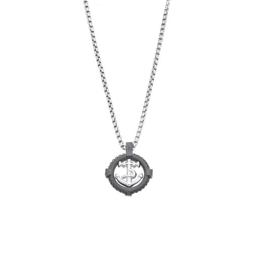 Κολιέ Senza Men's Steel, Δίχρωμη Άγκυρα από Ατσάλι με μαύρη καδένα
