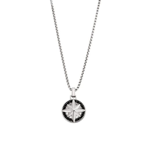 Κολιέ Senza Men's Steel, Δίχρωμη Πυξίδα από Ατσάλι με ασημί καδένα
