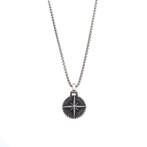 Κολιέ Senza Men's Steel, Πυξίδα από Ατσάλι με ασημί καδένα