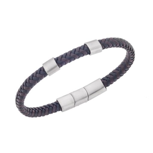 Βραχιόλι Senza Men's Steel Black & Brown Leather Strap