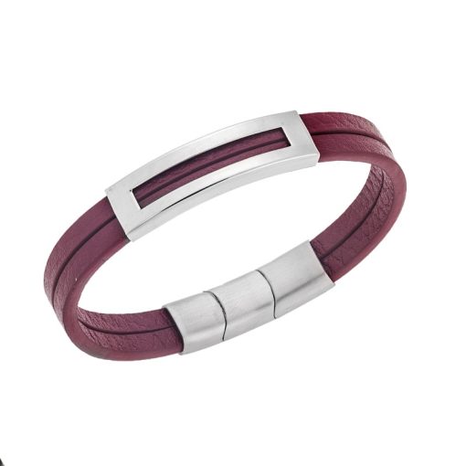 Βραχιόλι Senza Men's Steel Red Leather Strap