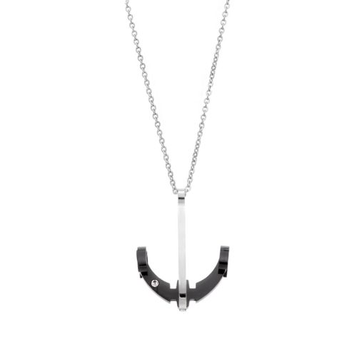 Μοτίφ Senza Men's Steel, Δίχρωμη Άγκυρα με λευκή πέτρα από ατσάλι