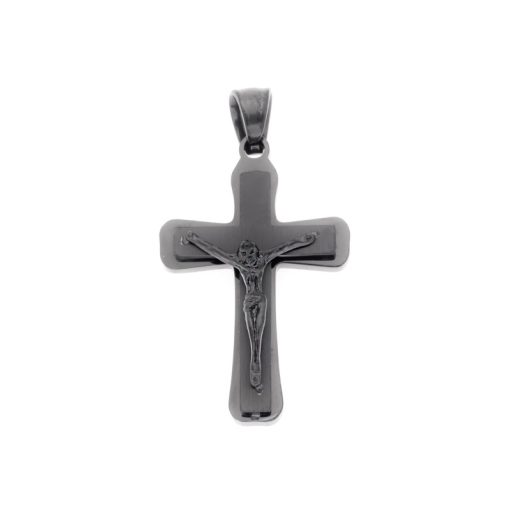 Μοτίφ Senza Men's Steel, Σταυρός με τον Εσταυρωμένο σε μαύρο χρώμα από ατσάλι
