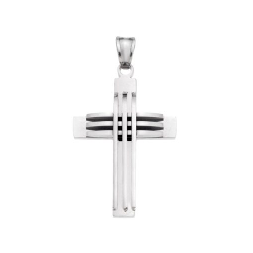 Μοτίφ Senza Men's Steel, Σταυρός με γραμμές από ατσάλι