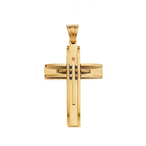 Μοτίφ Senza Men's Steel, Σταυρός με γραμμές από επιχρυσωμένο ατσάλι