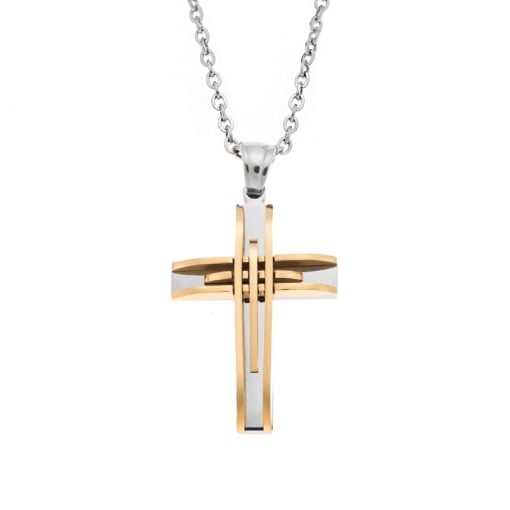 Μοτίφ Senza Men's Steel, Σταυρός με γραμμές από επιχρυσωμένο ατσάλι