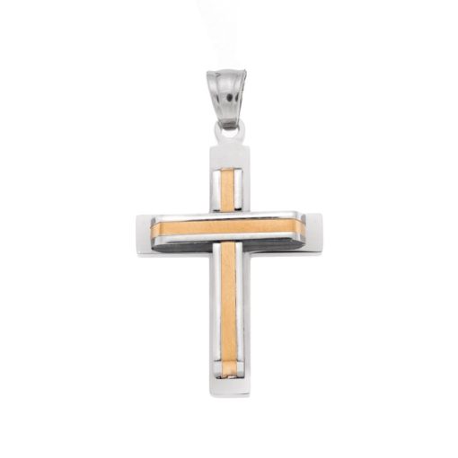 Μοτίφ Senza Men's Steel, Δίχρωμος Σταυρός από ατσάλι