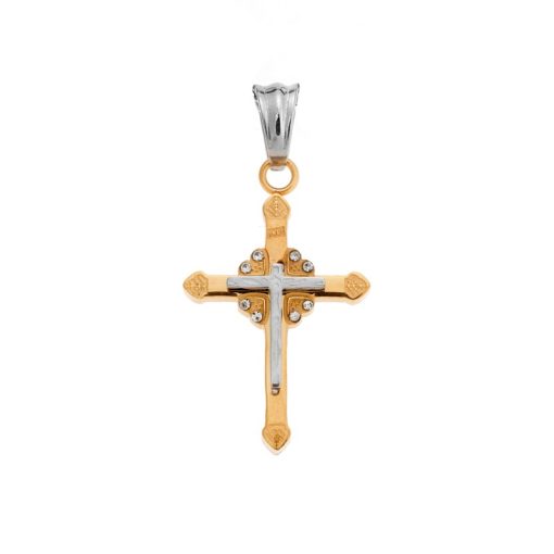 Μοτίφ Senza Men's Steel, Δίχρωμος Σταυρός από ατσάλι με πέτρες