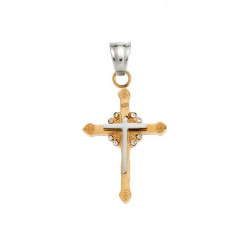 Μοτίφ Senza Men's Steel, Δίχρωμος Σταυρός από ατσάλι με πέτρες