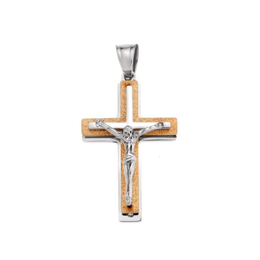 Μοτίφ Senza Men's Steel, Δίχρωμος Σταυρός με τον Εσταυρωμένο από ατσάλι