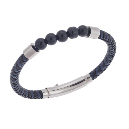 Βραχιόλι Senza Men's Steel Blue & Black Leather Strap
