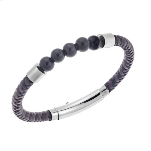 Βραχιόλι Senza Men's Steel Brown & Black Leather Strap