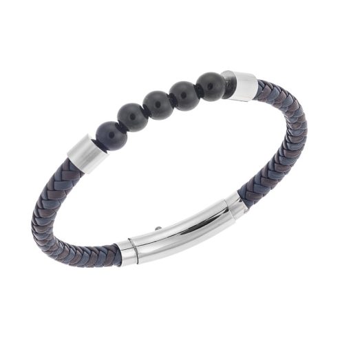 Βραχιόλι Senza Men's Steel Brown & Blue Leather Strap