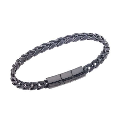 Βραχιόλι Senza Men's Steel Black Leather Strap