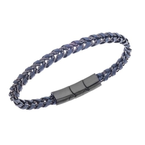 Βραχιόλι Senza Men's Steel Black & Blue Leather Strap